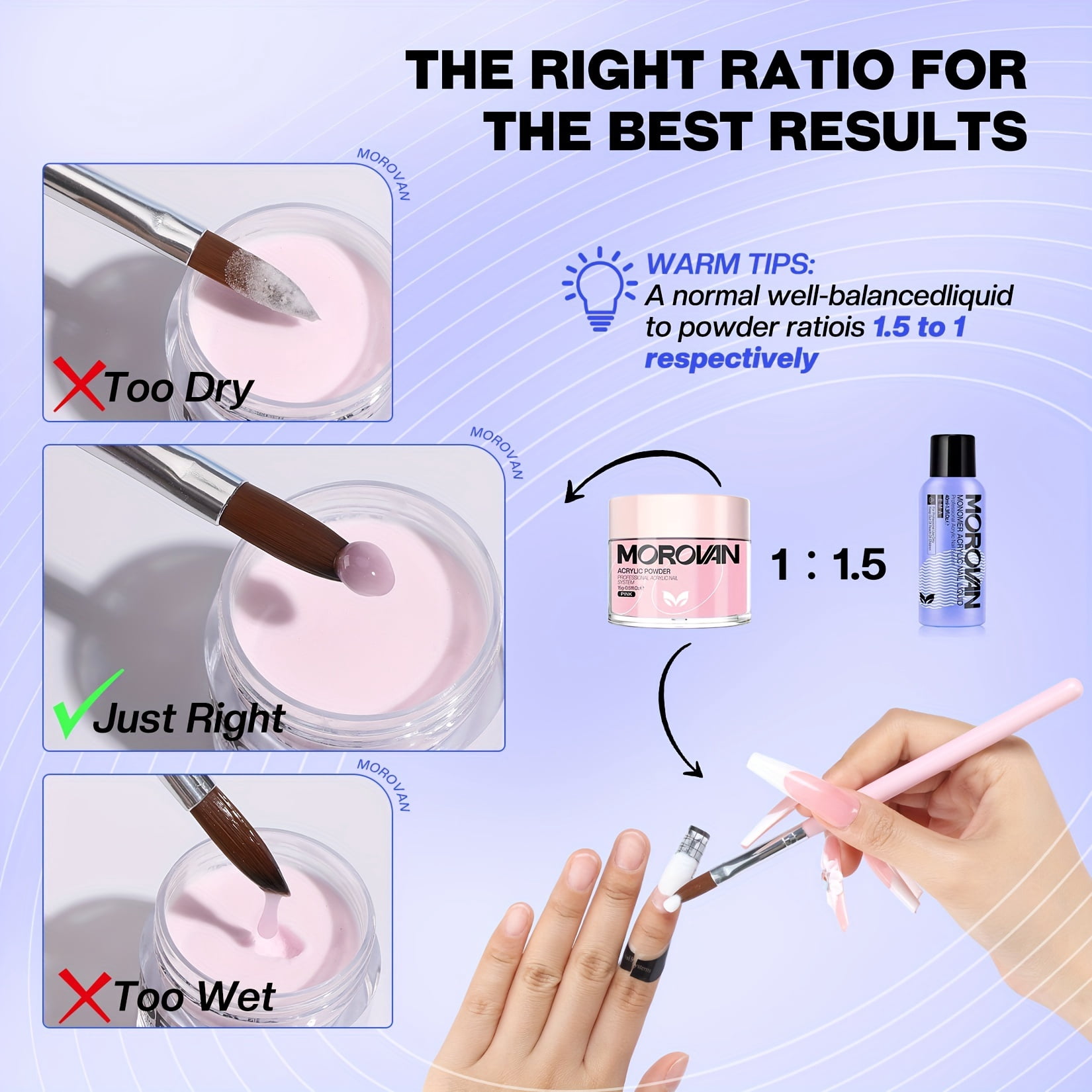 Morovan Acrylic Liquid Monomer 4 OZ:Acrylic Nail Liquid Monomer for Acrylic Powder with Acrylic Brush for Beginners DIY at Home Non-Yellowing