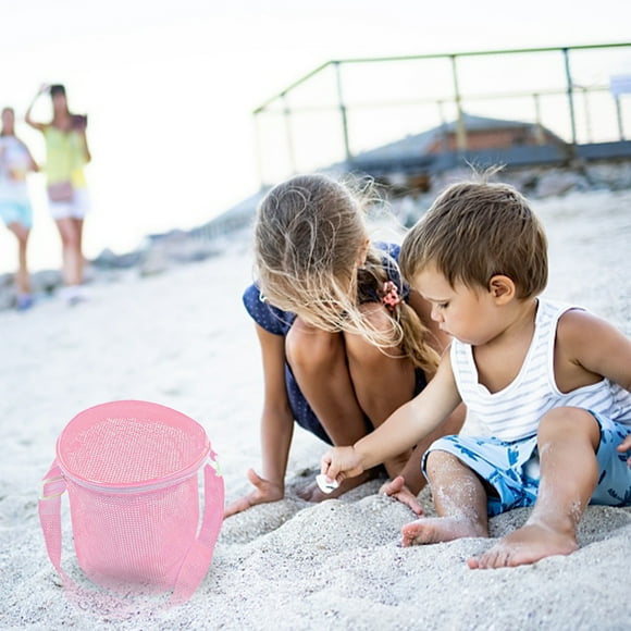 Uklsqma Sac de Plage en Maille / Seau de Rangement pour Jouets en Nylon Portable / Drainage du Sable à Séchage Rapide / Petit Organisateur Rond pour Fil / Rangement Extérieur, Plage, Marche pour Jouets, Coquillages, Cadeaux