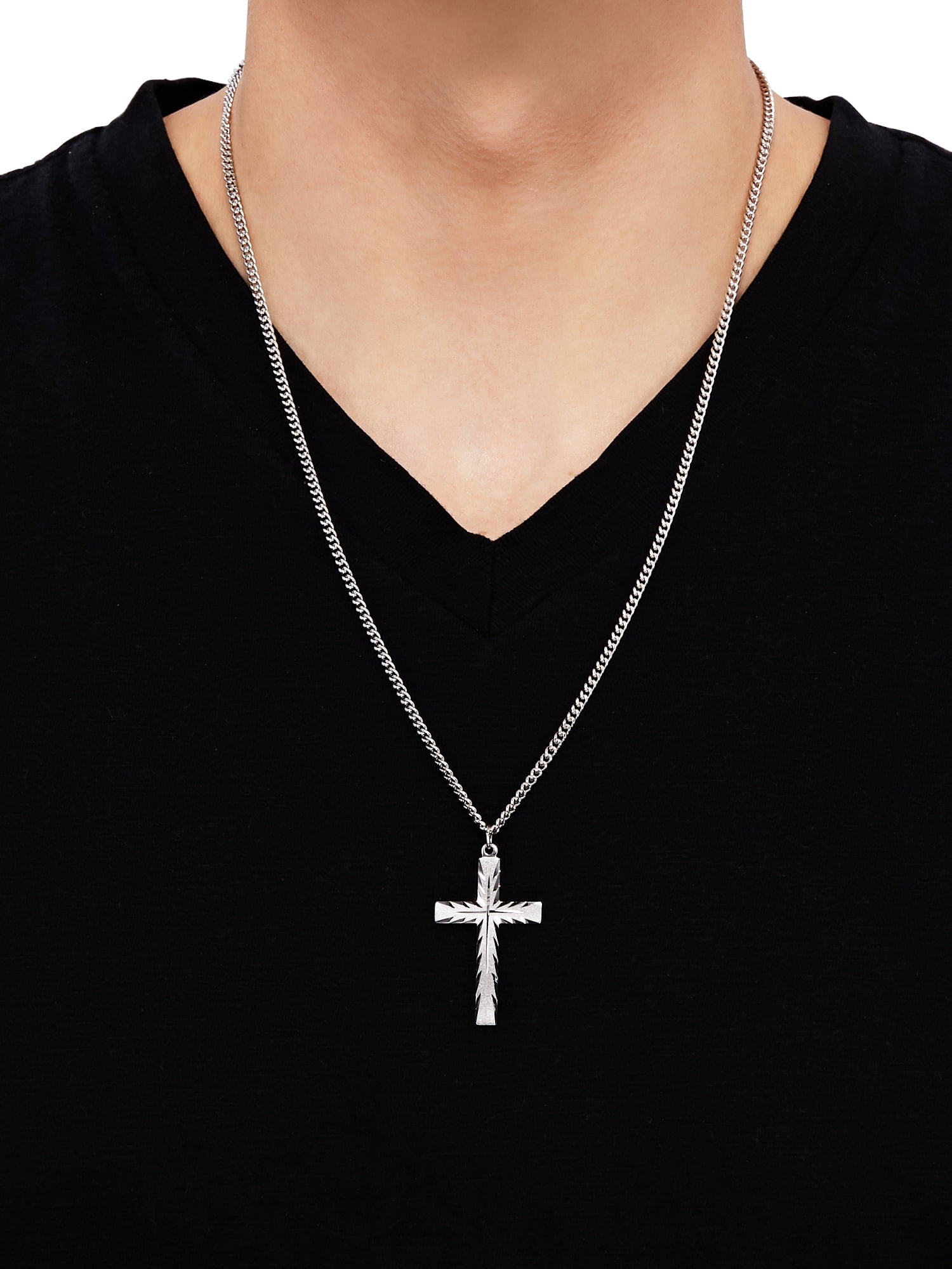 Brilliance Fine Jewelry Sterling Silver Latin Cross on Stainless Necklace, 24"