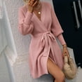 thumbnail image 5 of Lilgiuy Women's Solid Color Long Sleeve Straps Cardigan Long Sweater Coat，Pink,8 Winter Clothes for 2022, 5 of 5