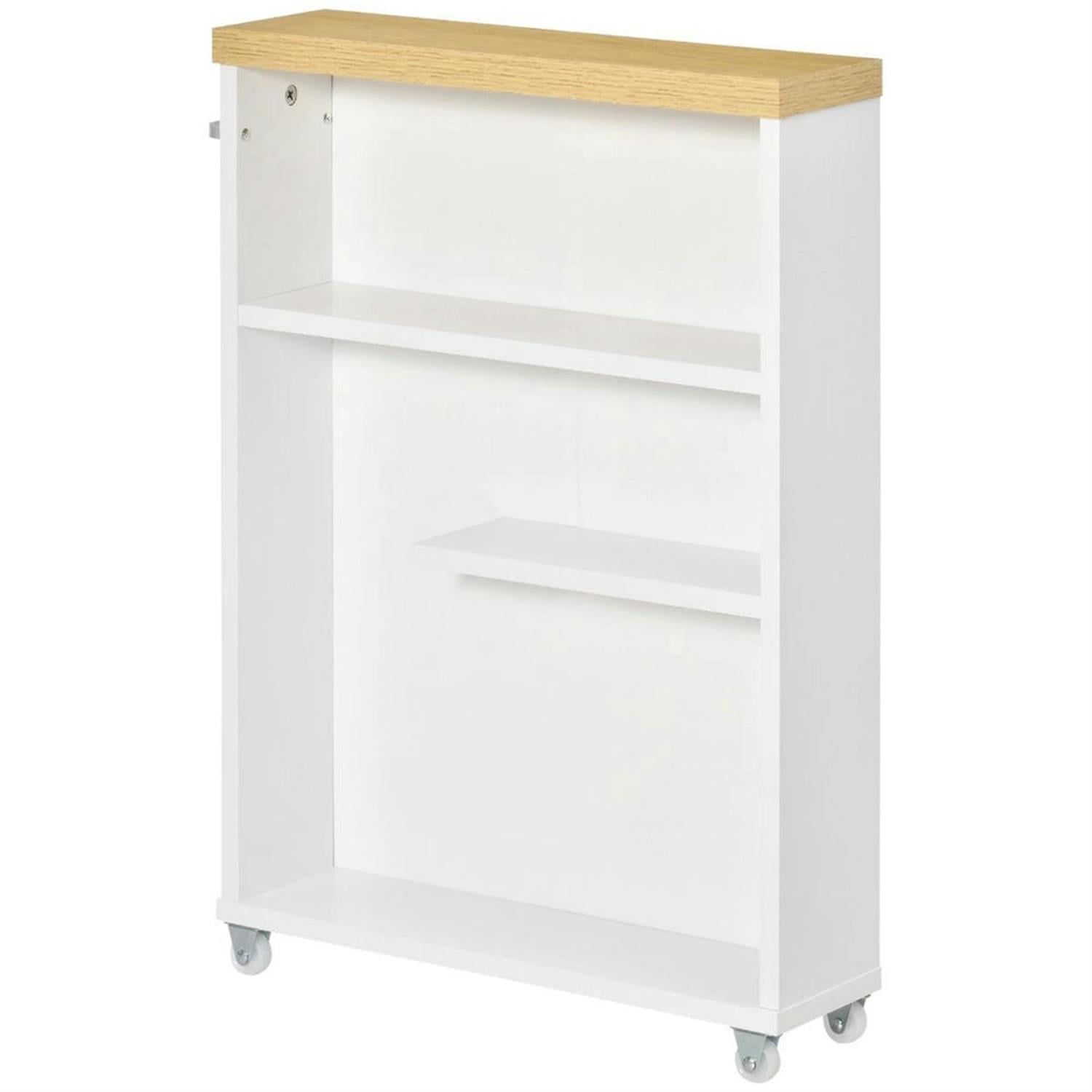 Demi Bonn 26" Rolling Narrow Bathroom Side Storage Cabinet with 4 Rolling Wheels and Shelves, Bathroom Storage Cabinet for Small Spaces, White