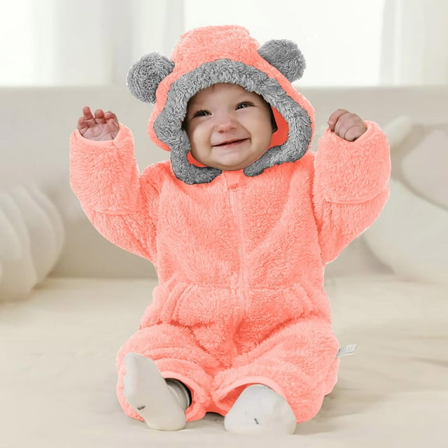 Cowsor Newborn Baby Bear Outfit Girls Boys Winter Fleece Clothes Hooded Romper Set