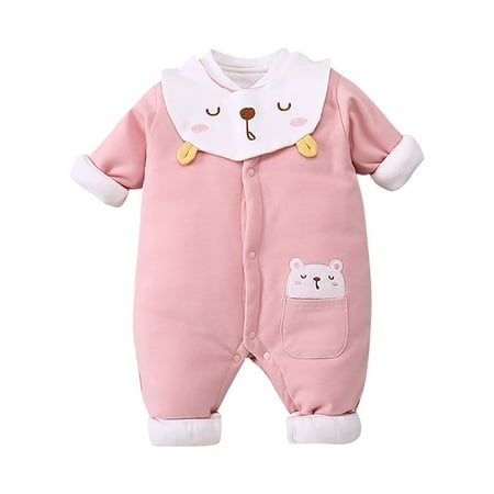 

Honeeladyy Winter Coats Autumn Winter Baby Boys Girls Plus Cotton Thermal Romper Jumpsuit Pink Discount