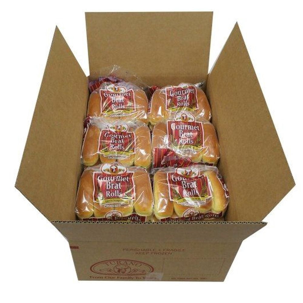 Turano Baking Gourmet Bratwurst Hot Dog Bun - 8 count per pack - 12 packs per case.