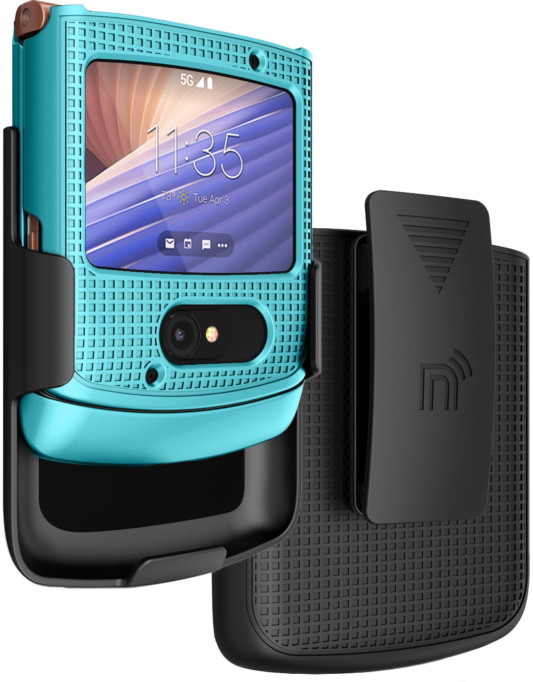 Case with Clip for Motorola RAZR 5G Flip Phone, Nakedcellphone [Teal