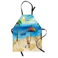 thumbnail image 1 of Beach Apron Colorful Cartoon Style Coast Pattern Boat Rainbow Umbrella Open Skyline Palm Tree, Unisex Kitchen Bib Apron with Adjustable Neck for Cooking Baking Gardening, Multicolor, by Ambesonne, 1 of 3
