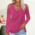 thumbnail image 2 of Diufon Long Sleeve Womens Tops Fall Casual Solid Color Tunics V Neck off Shoulder Blouses, 2 of 4
