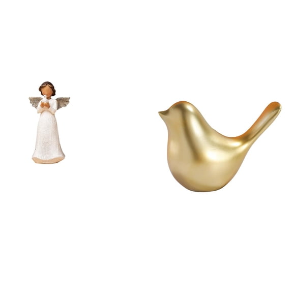 jicheng Cherub Angel Resin Figurine with Pigeon and Golden Bird Sculpture Modern Animal Statue for Living Room Desk Office Home Decor Housewarming Gift