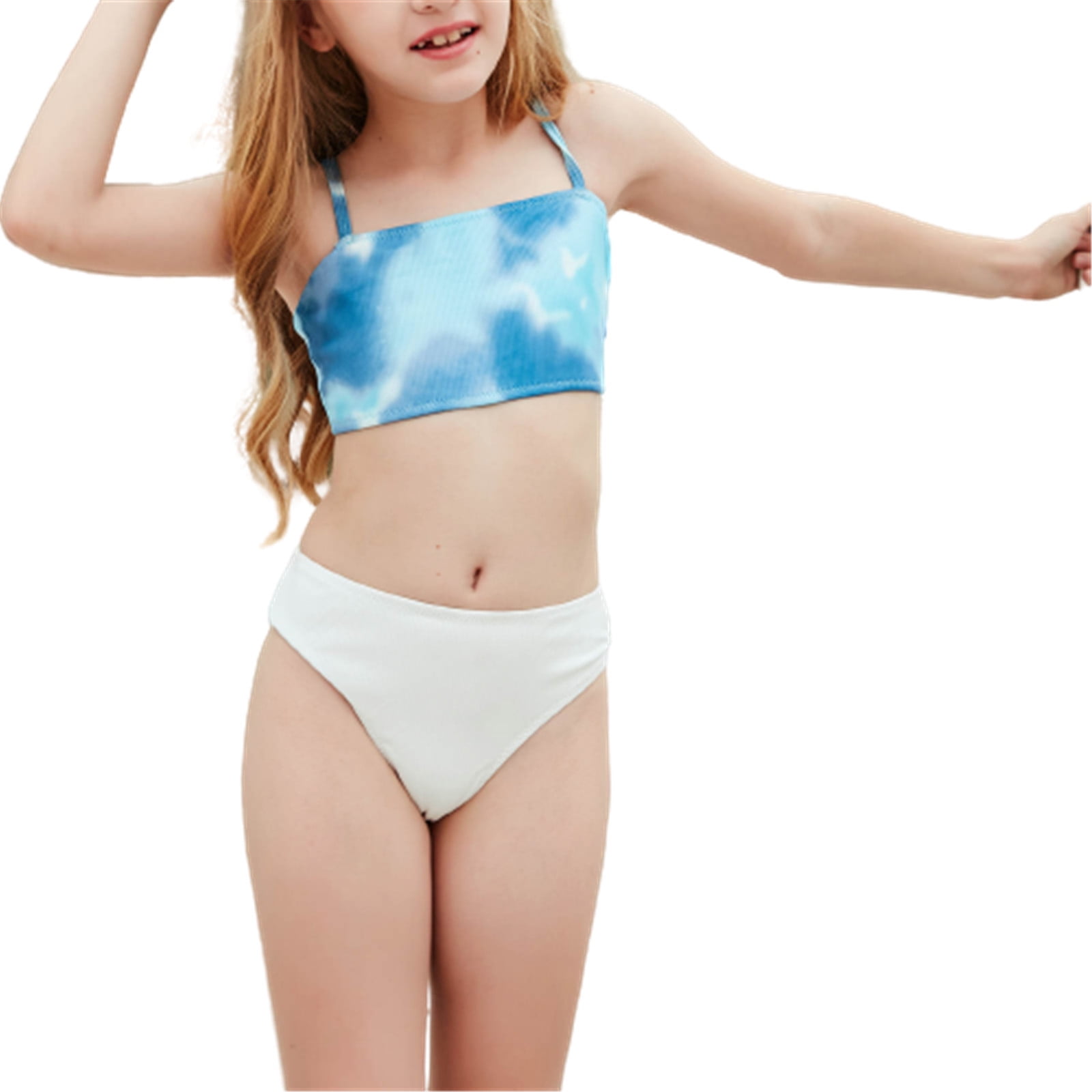 Aayomet Girl Two-Piece Bikini Swimsuits Swimsuit Piece Tie-dye Cute Girls  Two Suit Bathing PrintBikini Set Holiday Girls,Blue 150 