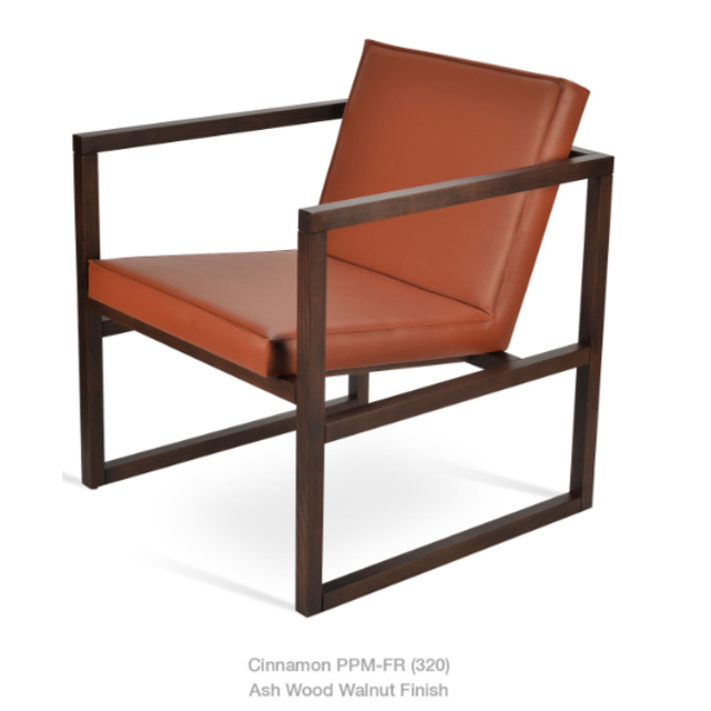 CUBE WOOD LOUNGE ARMCHAIR - PPM-FR CINNAMON (320) - ASH WOOD WALNUT FINISH FRAME