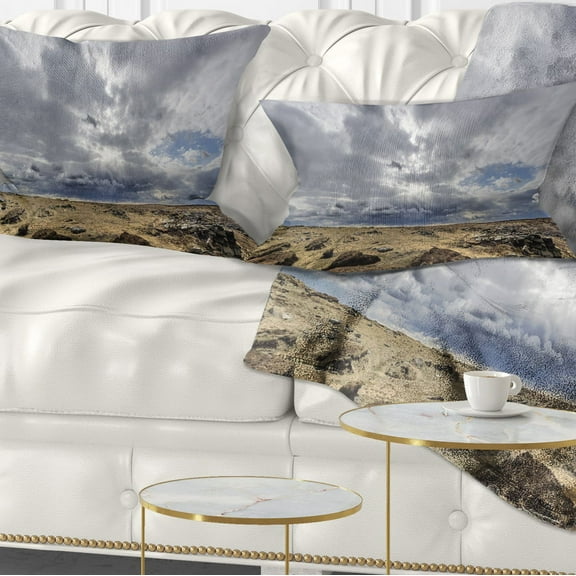 Designart Sky and Stones under Dark Clouds - Landscape Printed Throw Pillow - 12x20