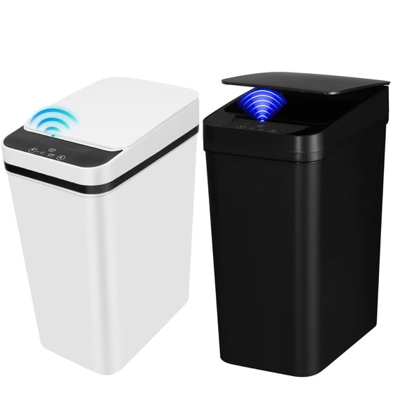 ZM 2 Pack Bathroom Trash can,Smart Touchless Trash Can,Automatic Motion Sensor Trash Bin with Lid,2.4 Gallon Garbage Can, Kitchen, Bathroom, Office, Bedroom Trash can (Black White)