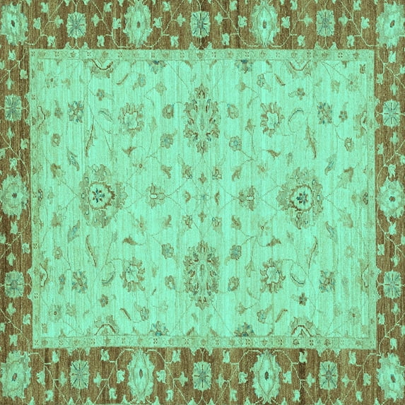 Ahgly Company Indoor Square Oriental Turquoise Blue Traditional Area Rugs, 6' Square