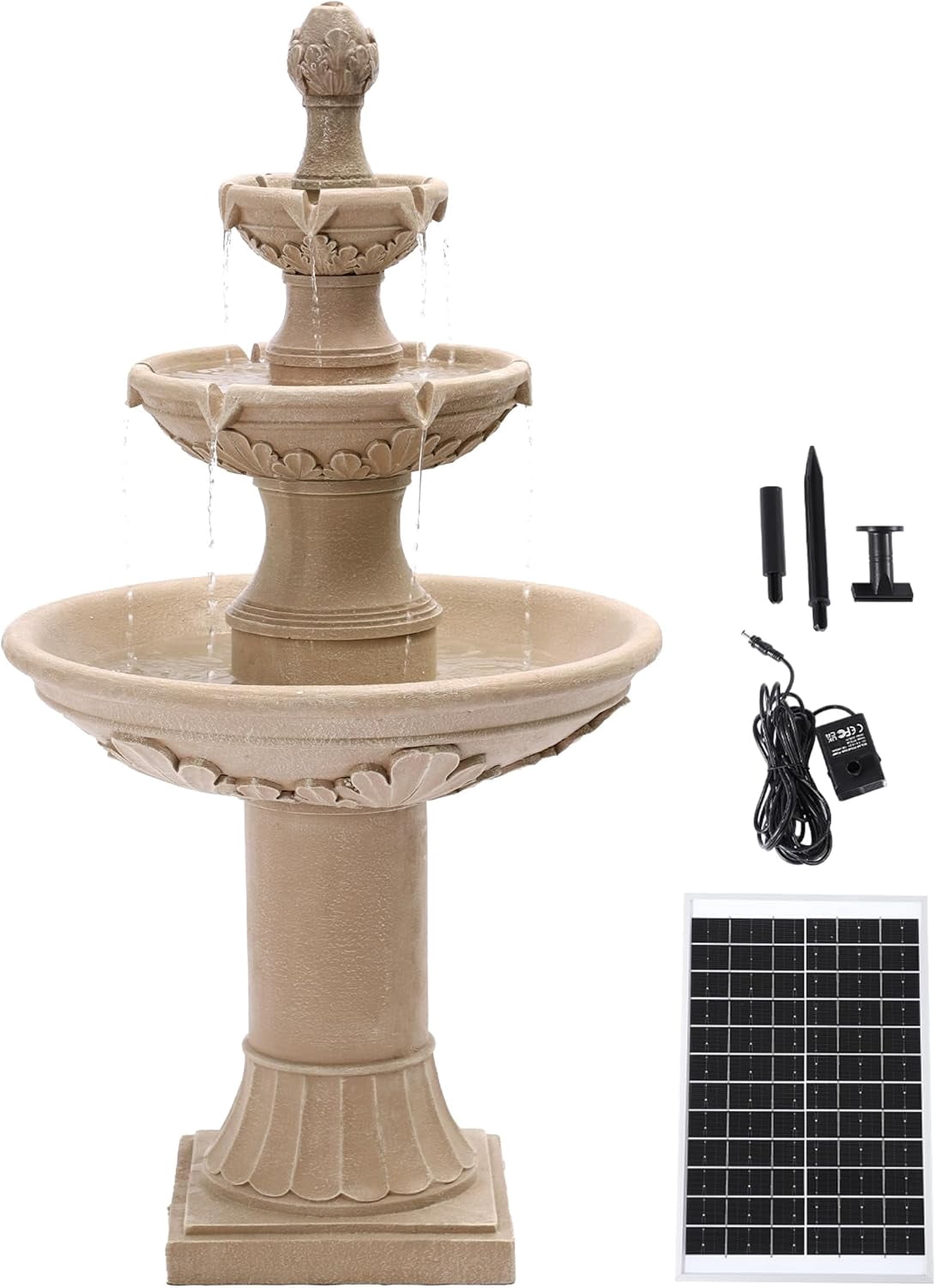 Magic Union Italian Solar Water Fountains Outdoor Garden Decor - 48.4''H Fountain and Waterfall, Large Cascading Indoor Floor-Standing Resin Bubbler Fountain Features W/Pump for Patio, Backyard