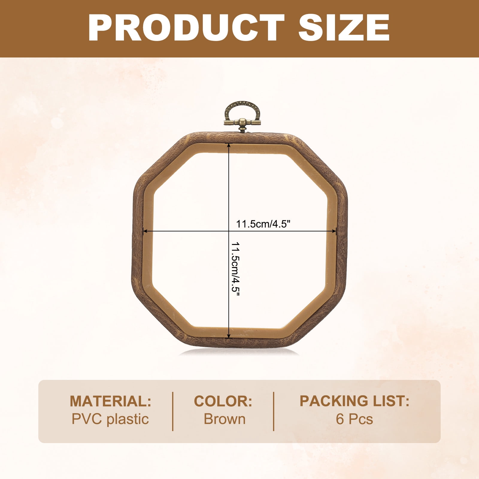 Uxcell 6 Pieces 4.5" x 4.5" Octagonal Embroidery Hoops Frame Imitated Wood Circle Cross Stitch Hoop Ring for Embroidery Art Craft Handy Sewing Decoration, Brown