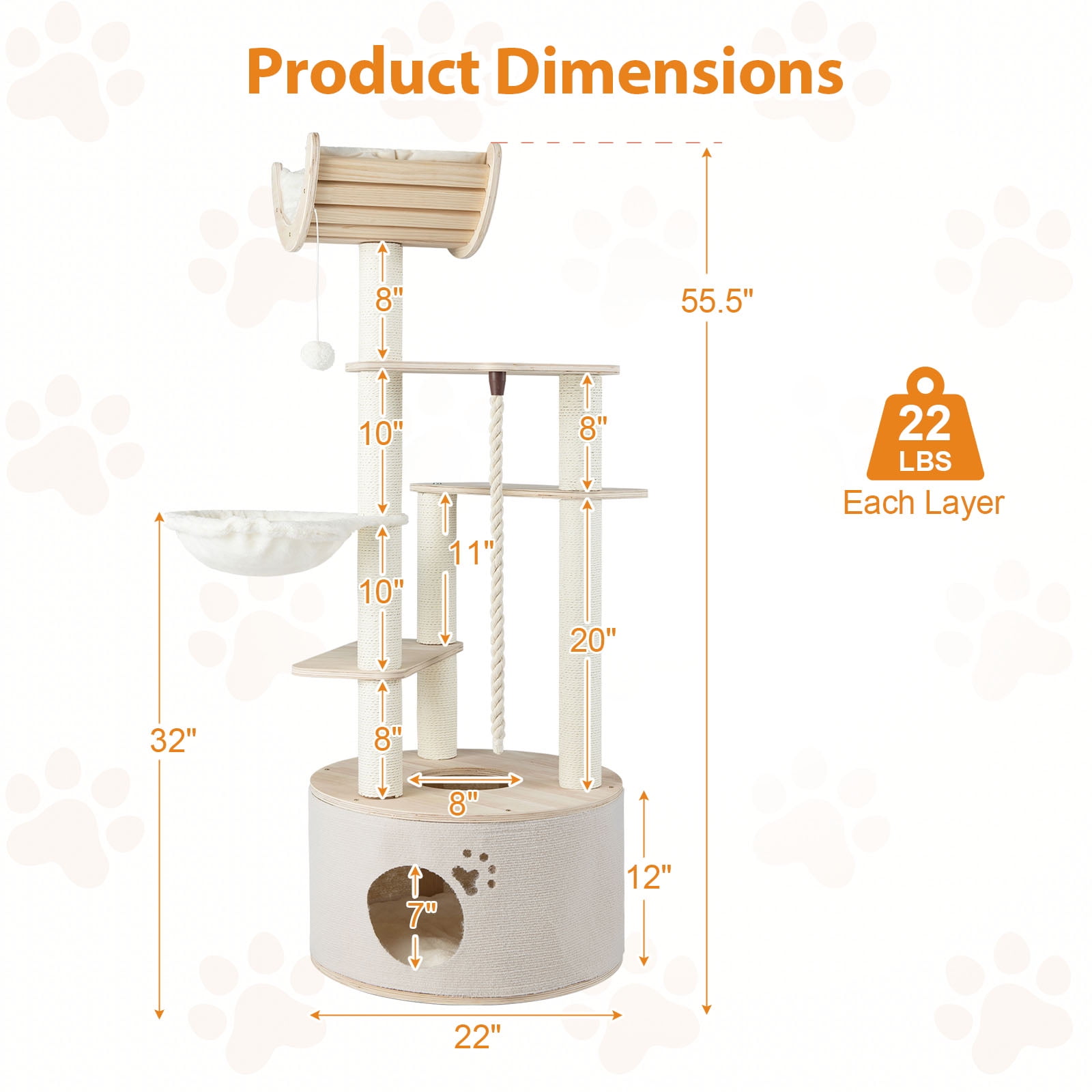 Gymax 55.5'' Tall Wooden Cat Tree for Indoor Cats w/Condo Curved Perch Hammock