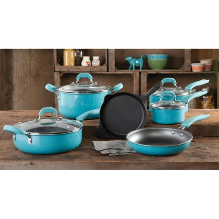 The Pioneer Woman Vintage Speckle & Cast Iron 10-Piece Non-Stick Cookware Set
