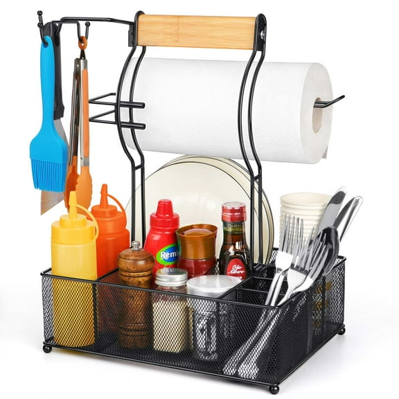 FANGSUN Grill Utensil Caddy, Picnic Caddy with Paper Towel Roll Holder