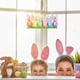 thumbnail image 4 of Huevos decorativos de Pascua con orejas de conejo, flores y letras | Adornos de Pascua de plástico para repisas y decoración del hogar | Artículos para fiestas, 4 of 6
