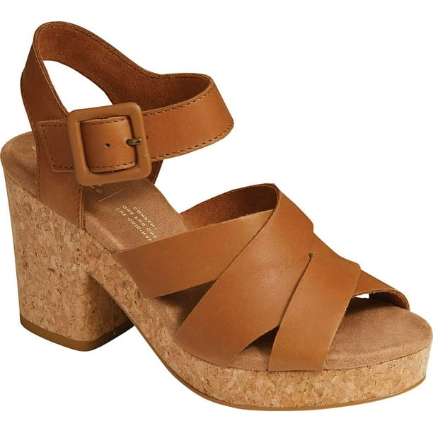 Women's Ava Heeled Strappy Sandal Tan Leather - Walmart.com