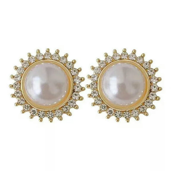 K-KED 18k Gold Plated Round Circle Pearl Crystal Stud Earrings Womens Jewellery Party