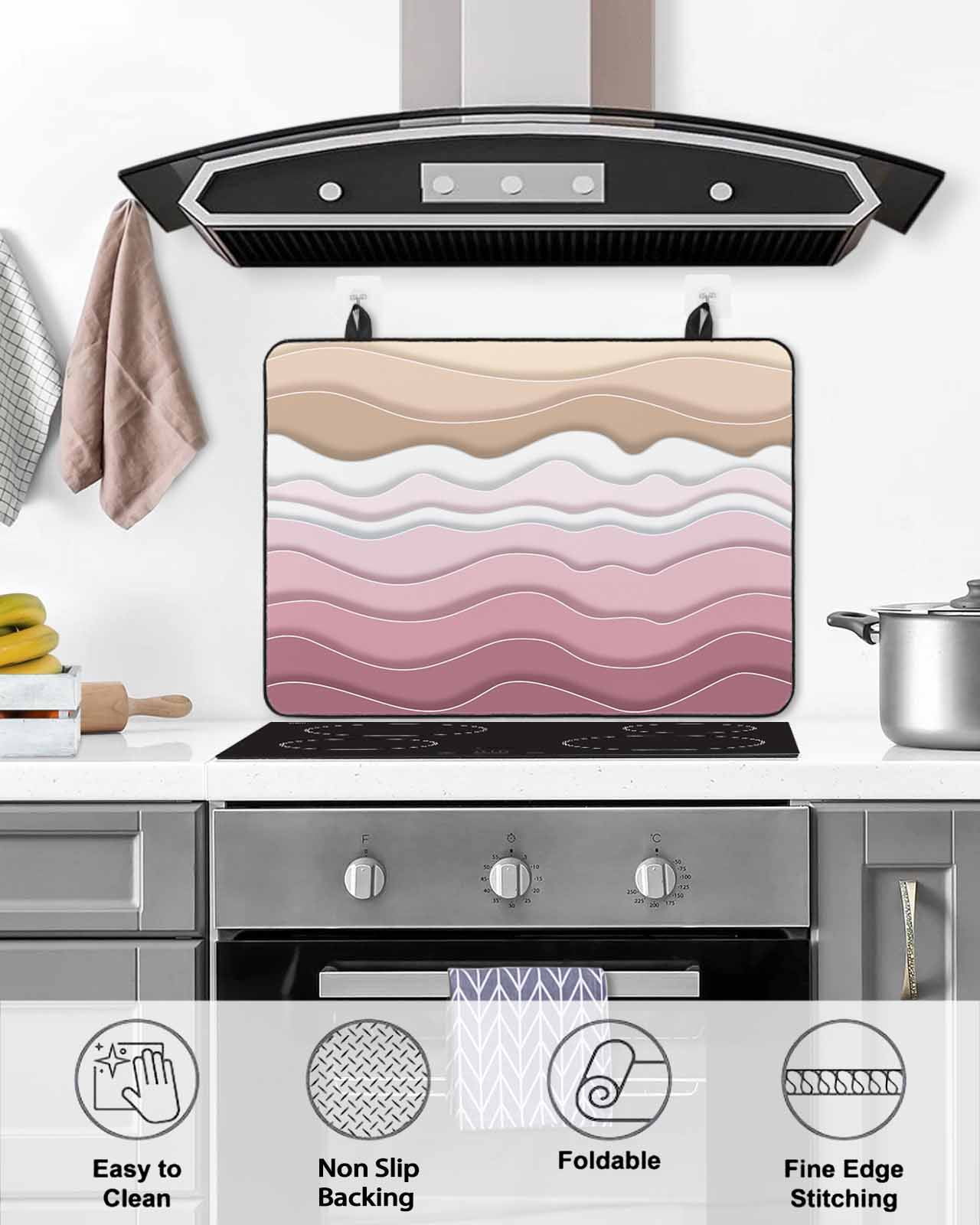 nqOlkjepod Large Induction Cooktop Protector Mat 24"x21", Pink Ombre Stripe Stove Top Covers for Electric Stove, Abstract Summer Beach Coastal Stove Burner Cover Mats, Glass Top Stove Cover
