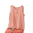 thumbnail image 4 of QUNYINEY Pink Tank Tops Women Summer Linen Tops Loose Fit Beach Crew Neck Vacation Sleeveless Women Shirts, 4 of 4