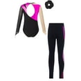 thumbnail image 2 of TTAO Kids Girls Rhinestone Gymnastic Ballet Leotard Dance Unitard Biketard and Leggings Pants Hair Band Set A Hot Pink 8, 2 of 5