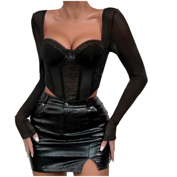 Elainilye Fashion Corset Tops for Women Button Lace Boned Corsets Shapewear Outfit Sexy Underwear Shapewear,Black