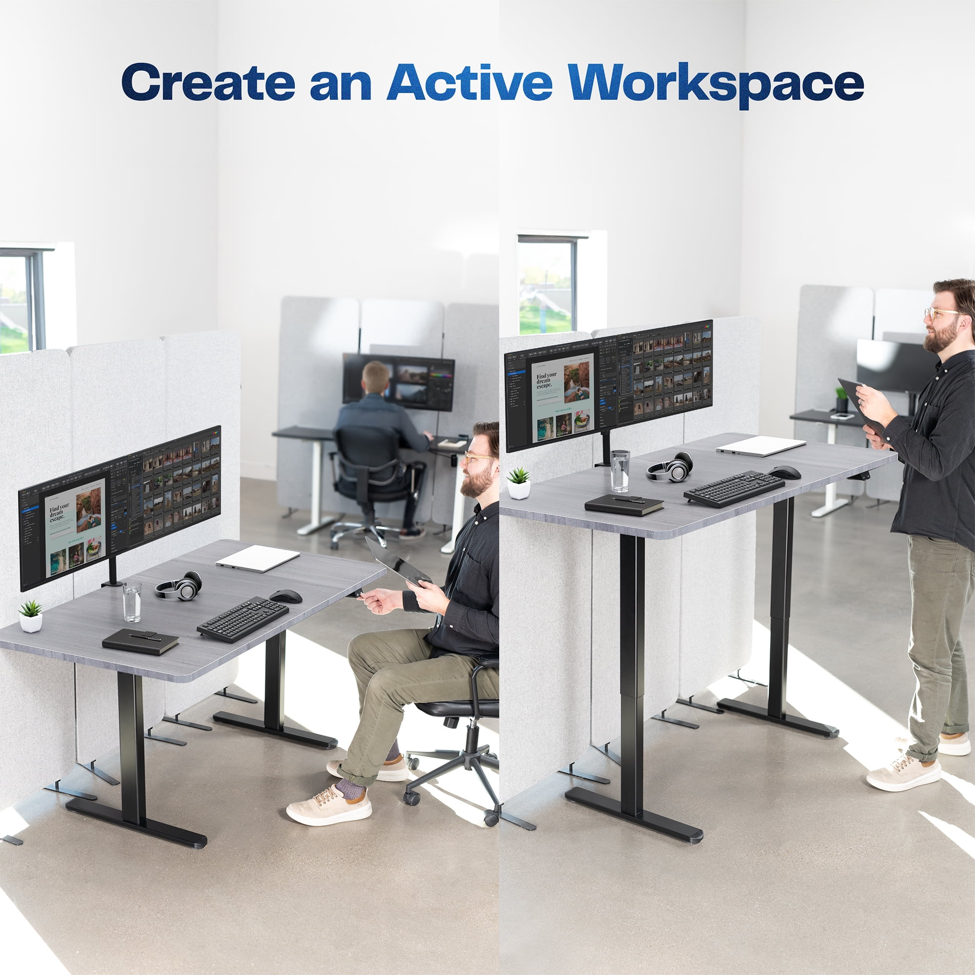 VIVO Electric 60” x 30” Stand Up Desk, Dark Gray Table Top, Black Frame