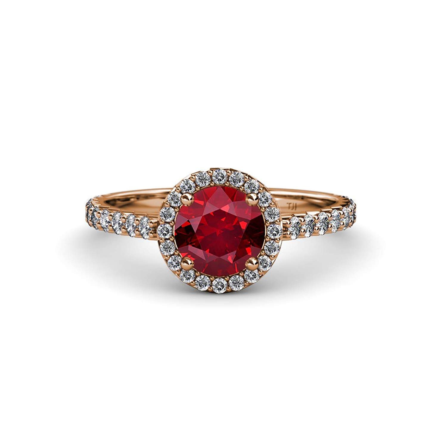 Ruby and Diamond (SI2-I1, G-H) Halo Engagement Ring 1.33 ct tw in 14K Rose Gold.size 8.5 - image 2 of 8