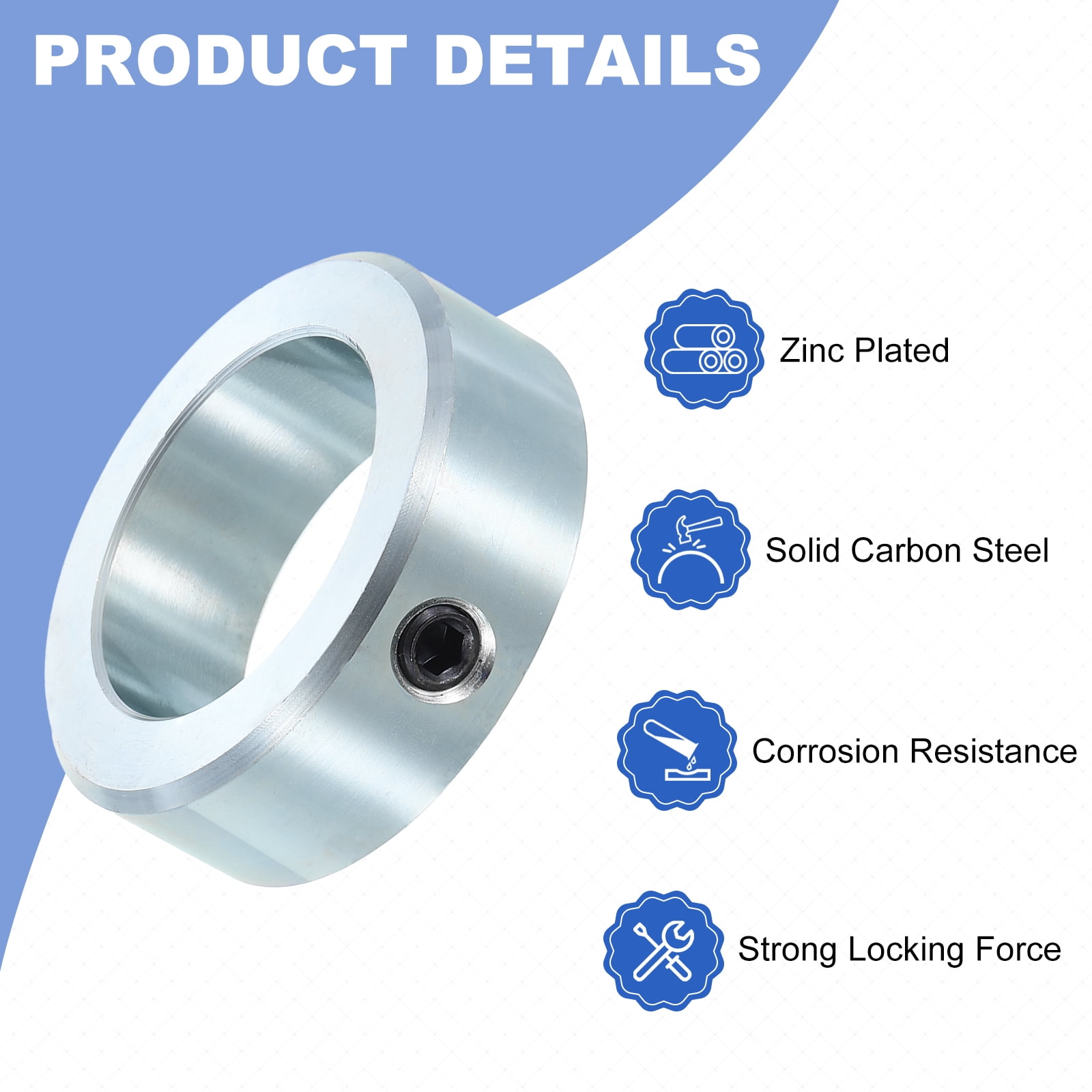 Uxcell 4pack Set Screw Collars 1-11/16" Bore Zinc Plated Steel Shaft Collars, 2-1/2" OD, 13/16" Width Axle Collar Clamp for Linear Rod Shaft Guide