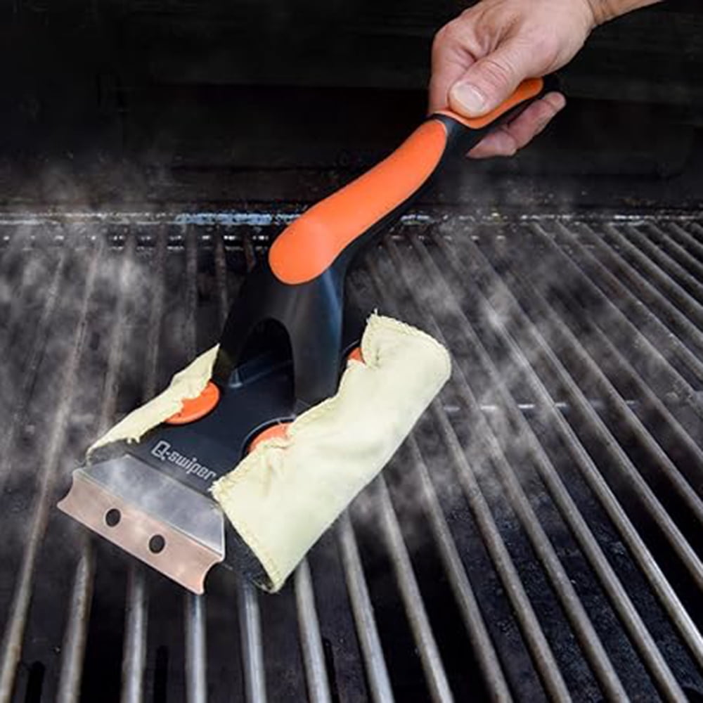 Proud Grill Q-Swiper XL Complete Grill Cleaner Kit for Hot + Cold + Exterior Grill Cleaning. Includes 1 Long Grill Brush, 2 Steam Clean Cloths, 40 Moist Grill Wipes, and 1 Exterior Reusable Cloth