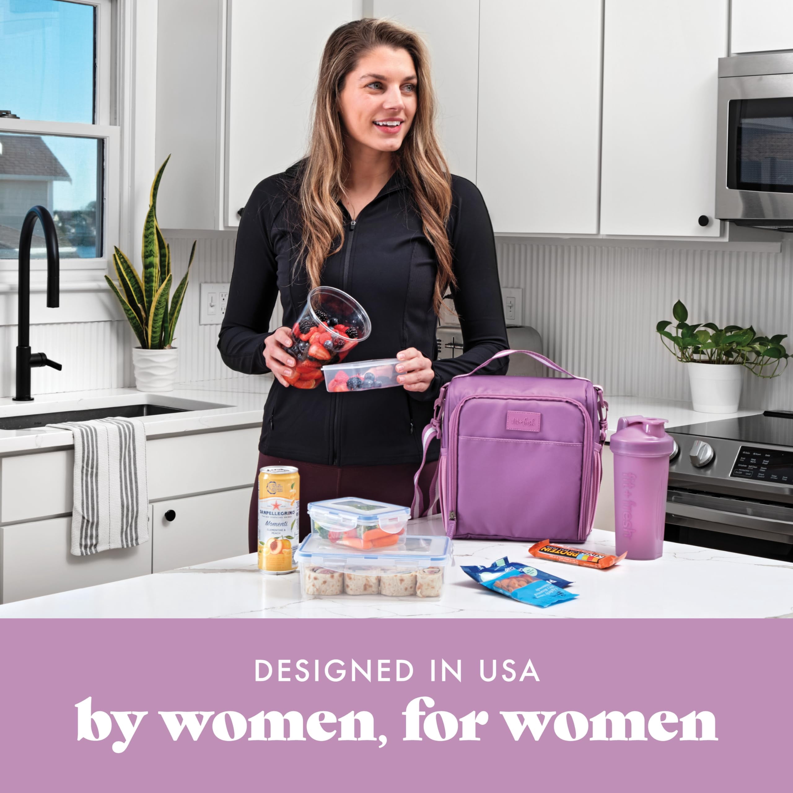 Fit + Fresh 6 pc Meal Prep Lunch Box With Containers, Ice Pack, and Shaker Bottle For Adults, Pink