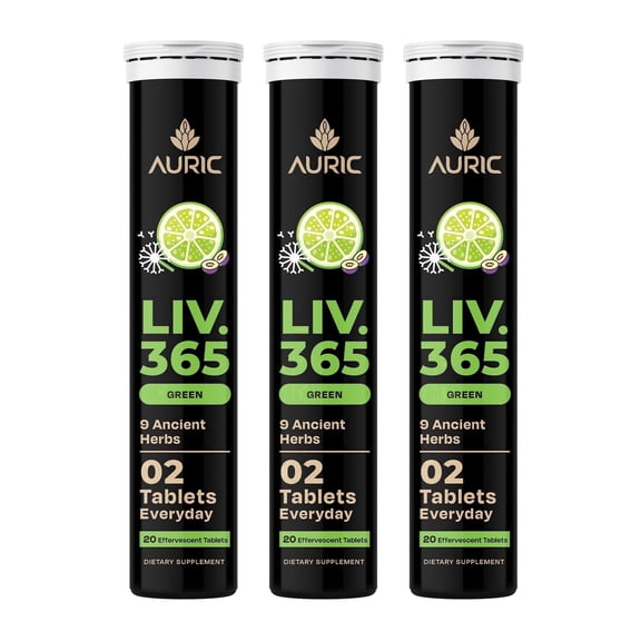 Auric Liv365 Liver Detox Supplement 60 Tablets | Lemon Flavour Advanced Herbal Formula for Liver Health, Detox & Cleansing