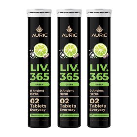 Auric Liv365 Liver Detox Supplement 60 Tablets | Lemon Flavour Advanced Herbal Formula for Liver Health, Detox & Cleansing