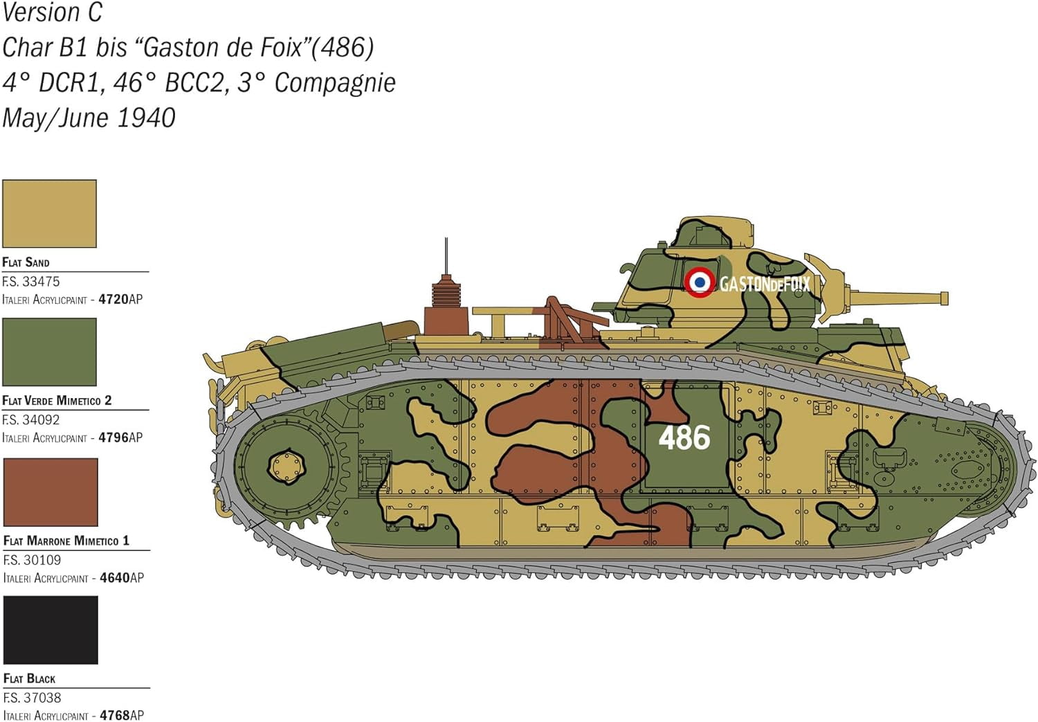 Italeri 25766 1:56 Char B1 Bis Model Building Kit, Stand Model Building, Crafts, Hobby, Gluing,