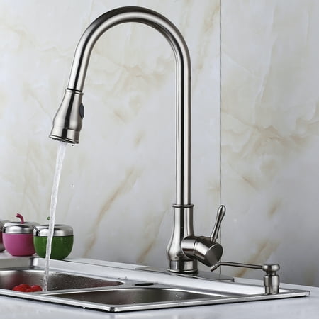 18" Contemporary Sink Faucet Pull-Out Spray Swivel Spout Dispenser Cover