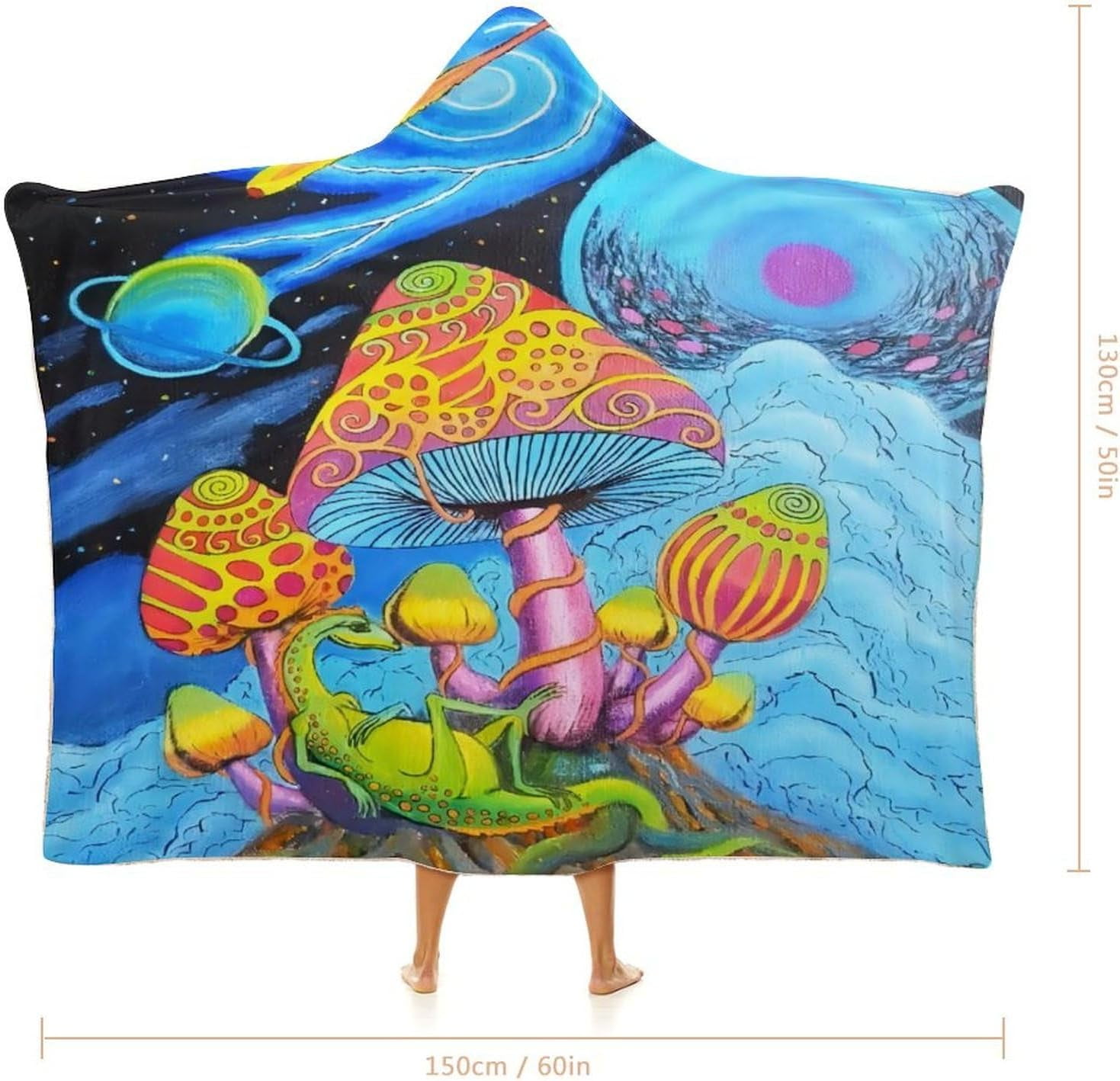 Mushroom Wearable Hooded Blanket for Adult, Mushroom Gifts for Women Men Hippie Poncho Wearable Blanket Hoodies