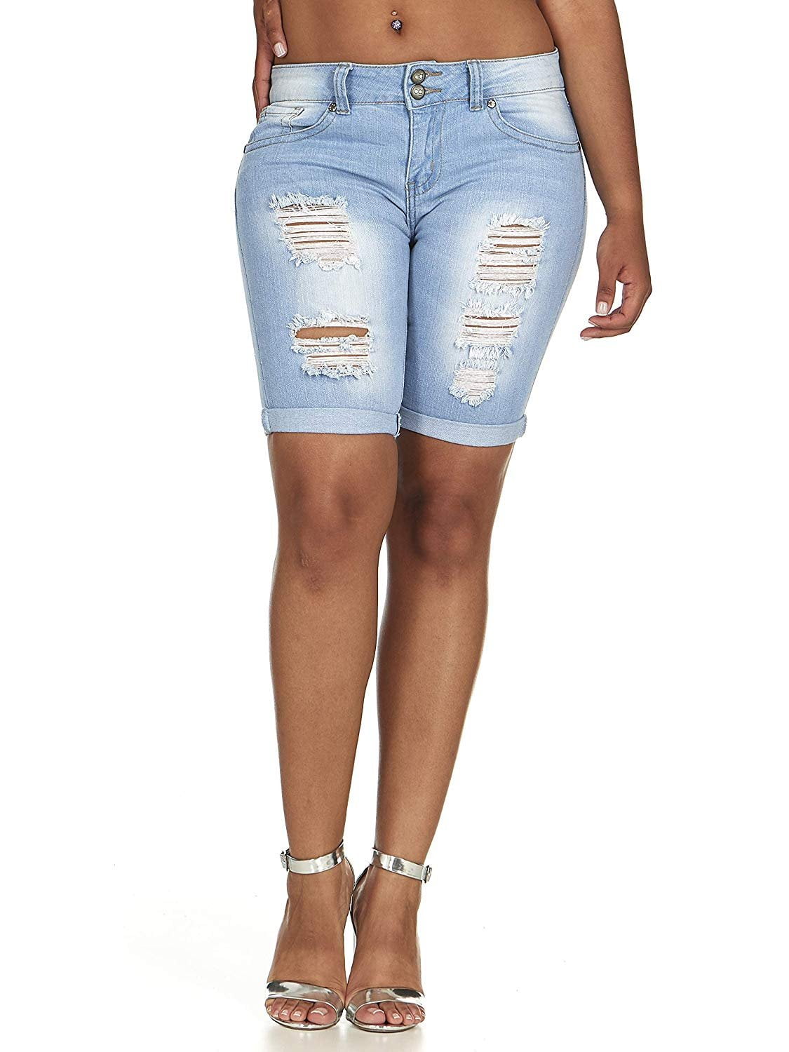 V.I.P.JEANS - Ripped Torn Distressed Denim Bermuda Half Jeans Shorts ...