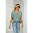 thumbnail image 3 of XCHQRTI Ruffled Short Sleeve Shirt Womens Vneck Tie Blouse Shirts 2024 Tunic Casual Tops, 3 of 8