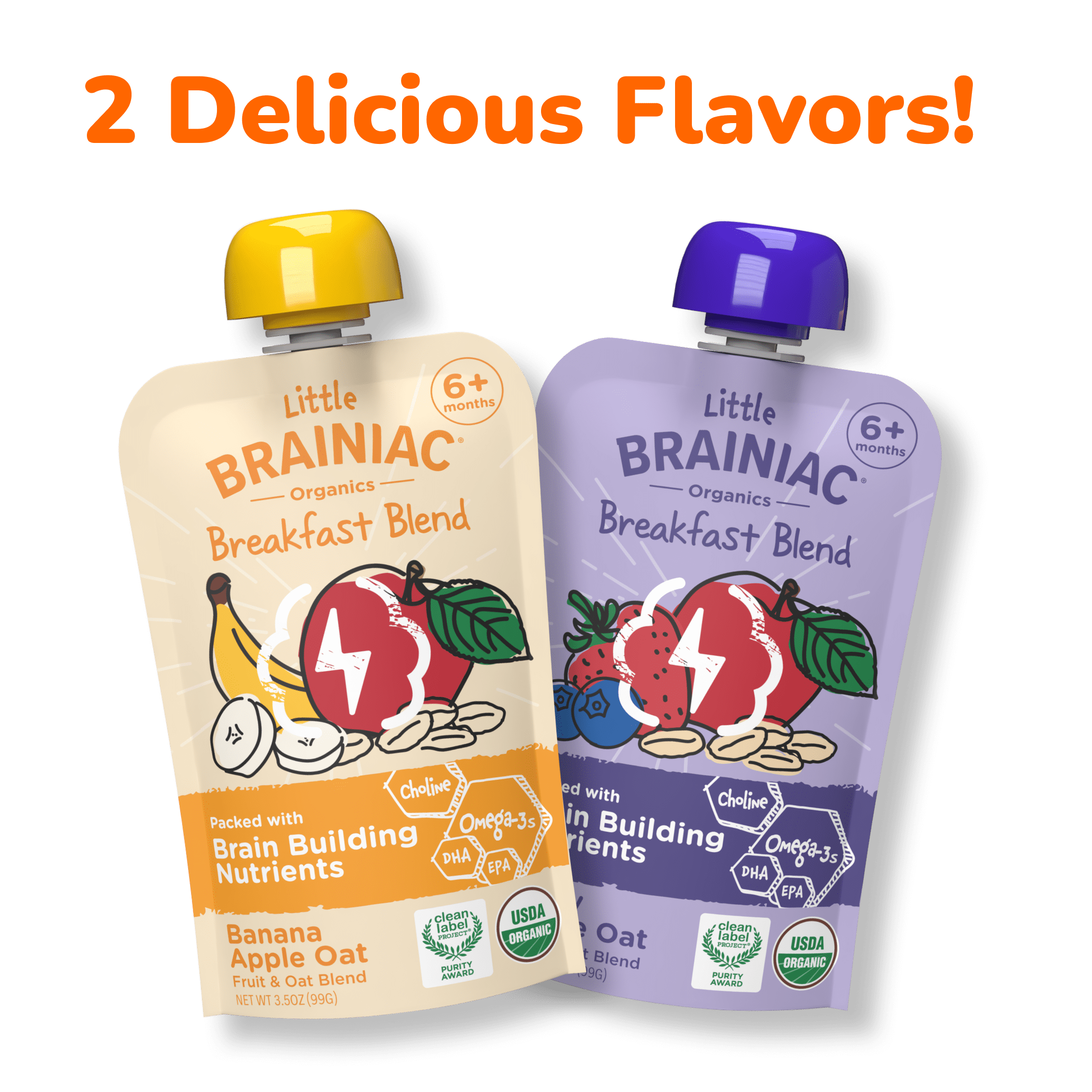 Little Brainiac Organic Fruit & Oat Variety Pack with BrainPack, 3.5oz, 6ct