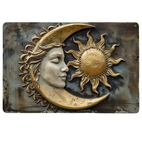 1count Vintage Sun and Moon Metal Tin Sign - Eye-Catching Wall Art Decor for Garage, Cafe, Bar & Living Room - Timeless Vintage Charm Durable Plaque