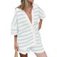 thumbnail image 3 of MKLEKYY Conjuntos De Mezclilla Cortos Para Mujer, Conjunto De Punto A Rayas, Top Con Botones Y Pantalones Cortos De Dos Piezas, Ropa De Estar Por Casa, 3 of 3