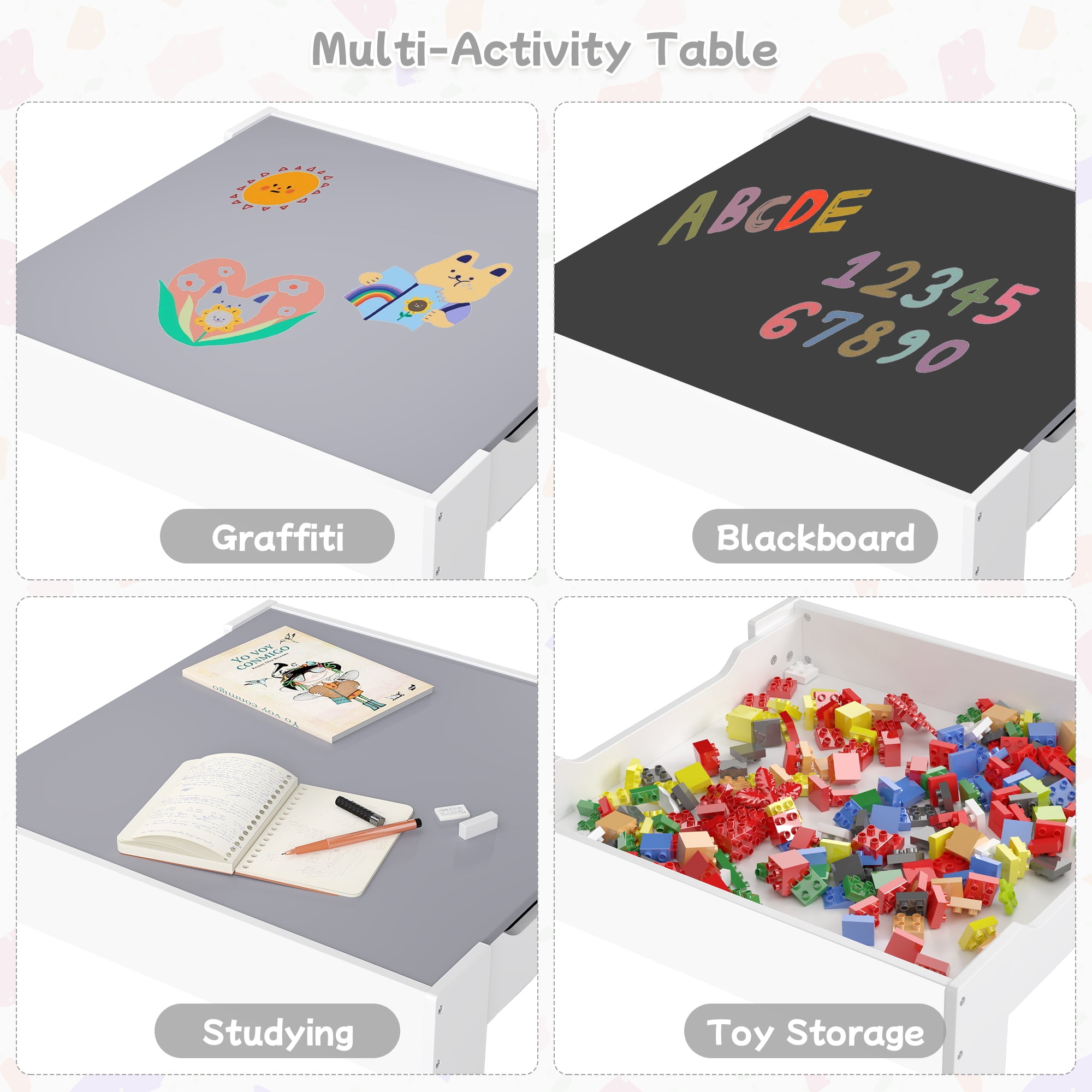 Kids Table and Chair Set, 3 in 1 Wooden Activity Table with Detachable Tabletop, Toddler Table and Chair Set with Storage Drawer, Kids Play Table for Children Art, Craft, Eating, Learning