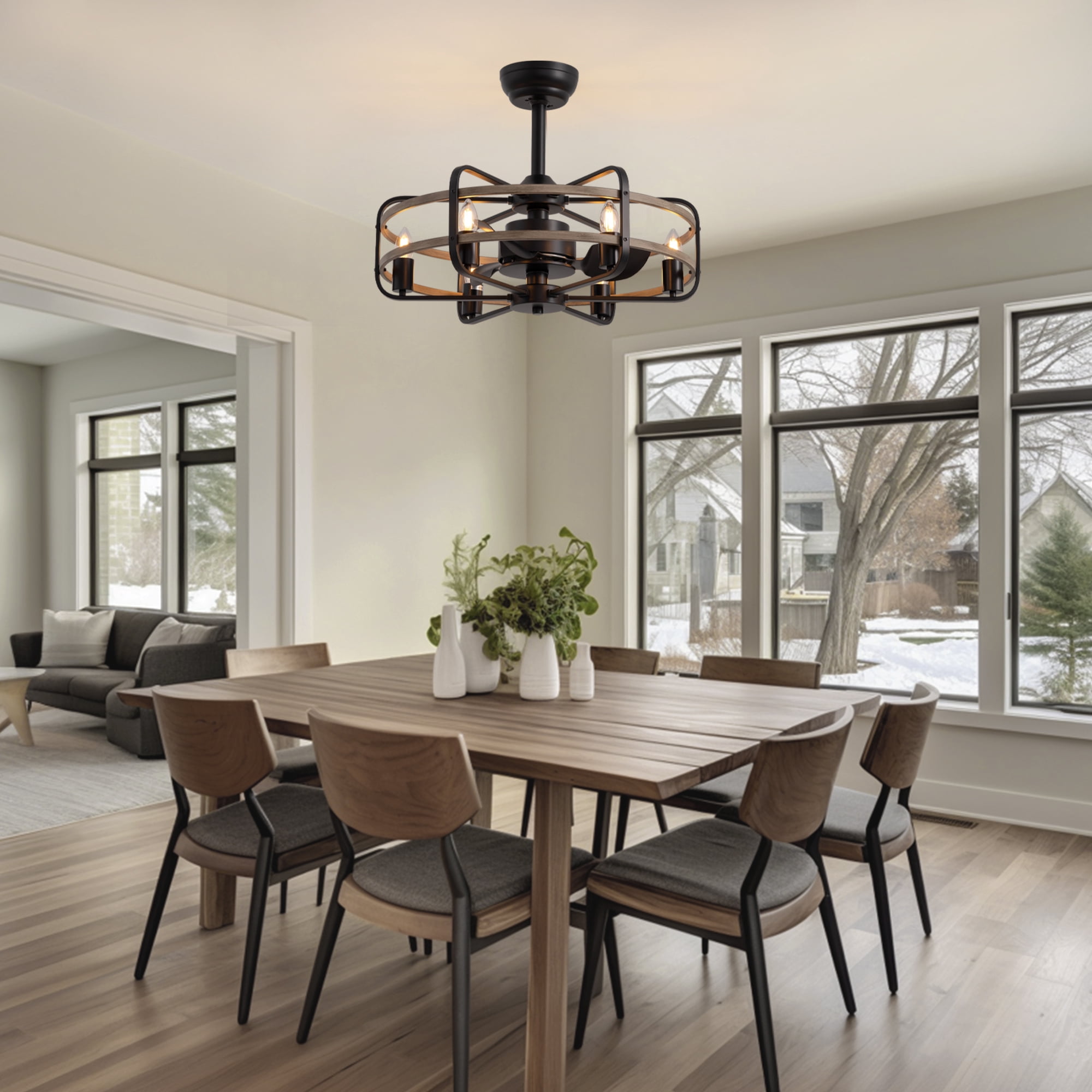 HOOMEDELIER 25" Vintage Ceiling Fan with Light and Remote Farmhouse Caged Chandelier Fan for Living Room Dining Room