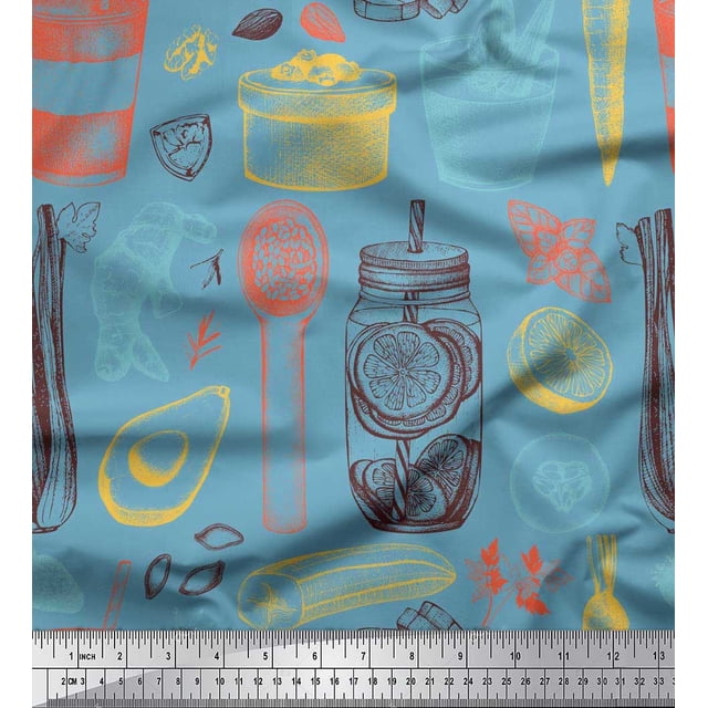 Soimoi Poly Georgette Fabric Vegetables,Jar & Cups Decor Fabric Printed Yard 42 Inch Wide