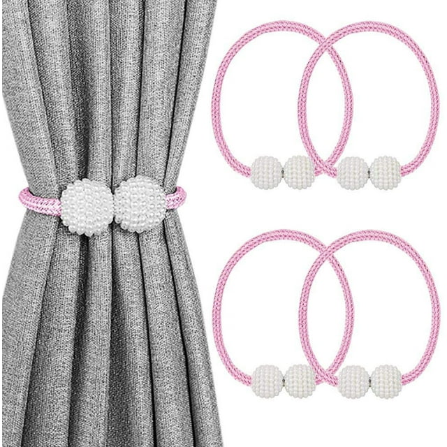 LAICAIW 4 Pack Attaches Magnétiques pour Rideaux, Attaches Décoratives pour Rideaux de Fenêtre (Rose)