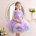 thumbnail image 2 of THDHVS Flower Girl Dress,Colorful Floral Mesh Tulle Tutu Gown Princess Style Ideal for Girls Bridesmaid Wedding Evening Party,Girls Party Dress Purple 7-8 Years, 2 of 9
