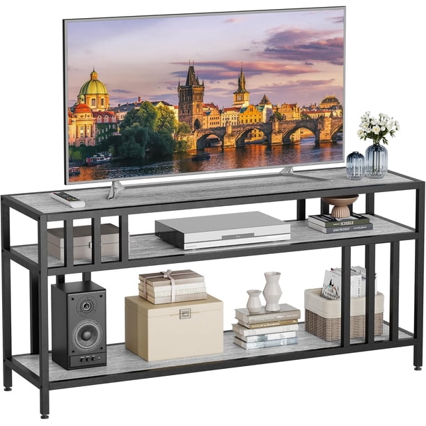 Qinaqin 58" TV Soporte para up to 65 Inches Entertainment Center con Abierto Almacenamiento Shelves Media Console Mesa Quadruple-Tube Support Living Sala Dormitorio